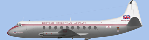 David Carter illustration of British European Airways (BEA) V.701 Viscount c/n 4 G-ALWE